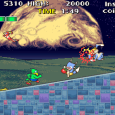 Sonic and Tails in a space-themed platform game scene with planets and stars.