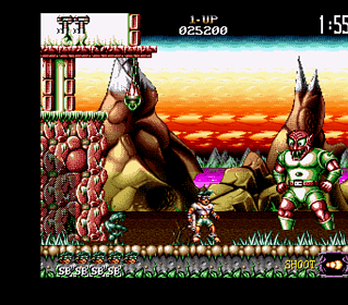 Gameplay screenshot from Super Castlevania IV showing hero fighting a large monster.
