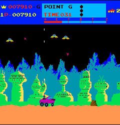 Point G - Retro arcade game screenshot featuring spaceship and alien landscape.
