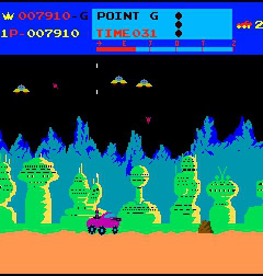 Point G - Retro arcade game screenshot featuring spaceship and alien landscape.