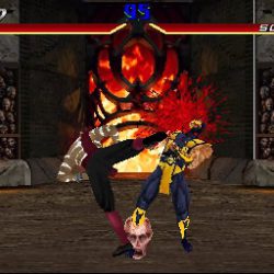 Intense fight scene from Killer Instinct featuring Scorpion battling Kai in a fiery arena.