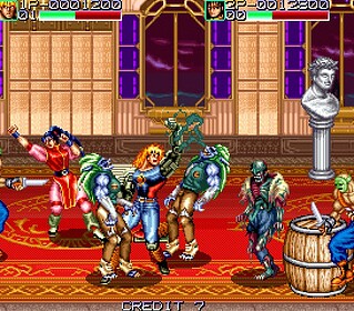 Battletoads Arcade game scene with characters fighting in a castle interior.