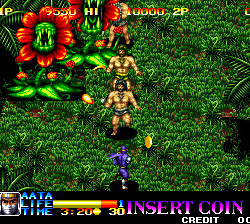 Jungle Adventure game scene featuring enemies, lush greenery, and vibrant flowers.