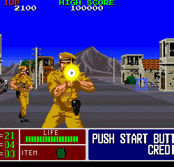 Retro Battle City game screenshot with tanks and cityscape background.