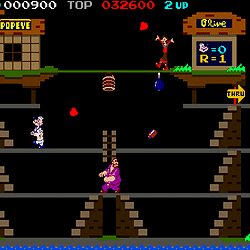 Classic arcade-style tower defense game with characters shooting arrows and avoiding enemies.