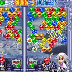 Bubble Shooter game screenshot with colorful bubbles and game interface.