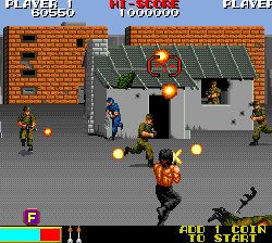 Retro Battle City game screenshot with tanks and soldiers in urban setting.
