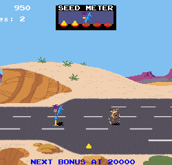 Classic Seed Meter game screenshot with colorful desert background and gameplay elements.