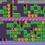 Ms. Pac-Man arcade game with maze, dots, and characters in pixel art style.