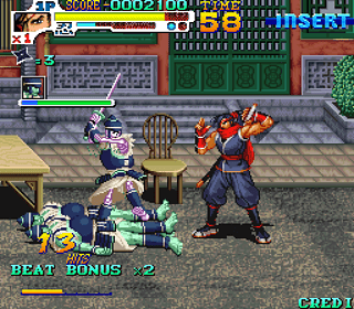 Arcade game screenshot from Street Fighter II showing characters in combat.