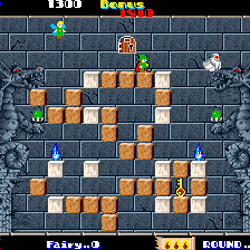 Retro arcade game screenshot featuring dungeon monsters and hero characters.