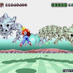 Classic arcade game Dragon's Lair featuring a boss fight with a dragon and skeletons.