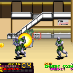 Battle City tank game gameplay with two tanks shooting in a factory setting.
