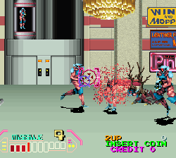 Action-packed cyberpunk city battle scene from the game Cyberpunk City.