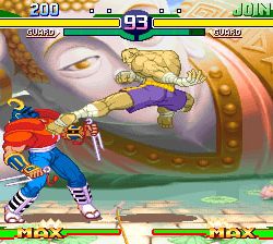 Mortal Kombat arcade game featuring Shang Tsung fighting Goro in a boss battle.