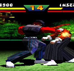 Classic arcade fighting game scene with two characters in combat.