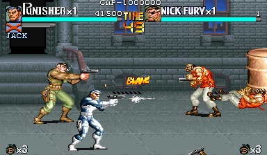 Intense street fight scene from Streets of Rage 4 with characters battling with weapons and fists.