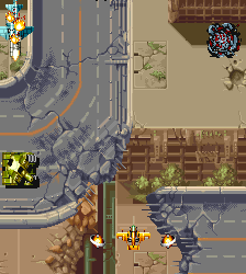 Classic vertical shooter game with planes, enemies, and explosions.