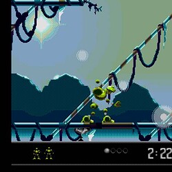 Pixel art game scene with characters and machinery in a futuristic setting.