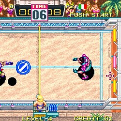 Classic volleyball arcade game with colorful characters and fast-paced gameplay.