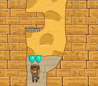 Colorful cartoon character with balloons navigating Egyptian pyramid walls in Mini Games.