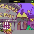 Castle of Crap game scene with cartoon characters outside a whimsical castle entrance.
