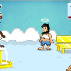 1. Angelic Jesus fights demons in humorous biblical game scene.