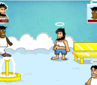 1. Angelic Jesus fights demons in humorous biblical game scene.