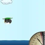 Penguin flying with parachute in the sky from Mini Games.