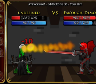 Demon character attacking with fire breath in fantasy RPG game screenshot.