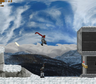 Rooftop Assassin game gameplay in a snowy mountain environment.