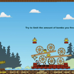 Explosion Defense game with cannon, aiming to minimize bomb explosions.