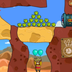 Alt: Fun puzzle game featuring a mole and explosive balls in a rocky canyon setting.