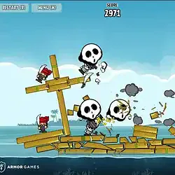 Skull Pirates Battle on Ship During Pirate Adventure 2D Game.