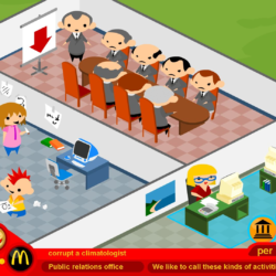 1. Office employees in a corporate meeting with heated discussions and presentation.