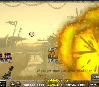 Explosive cartoon zombie game with shooting and blasting effects.