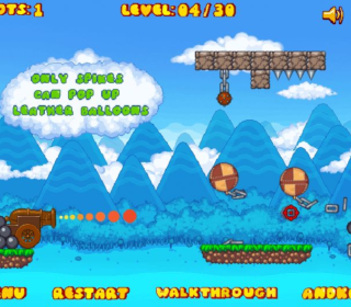 Slingshot artillery game with bouncing projectiles and obstacles.