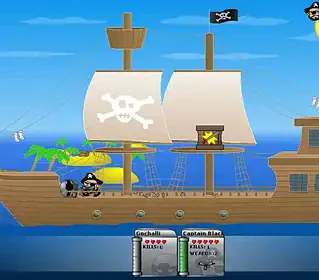 Pirate Ship Battle Game - Defend or Attack with Cannons and Strategy.