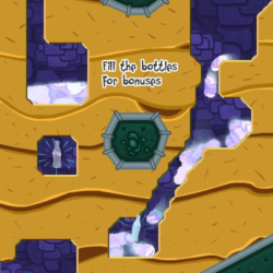 Colorful water-themed puzzle game scene with bottles and bonuses.