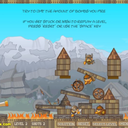 Explosive warfare game with Viking characters destroying structures.