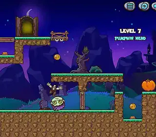 Pumpkin head level 7 spooky Halloween-themed adventure in a haunted graveyard setting in Minigames.pro.