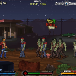 Zombie defense game gameplay screenshot, fighting zombies at night, survival, action, pixel art.