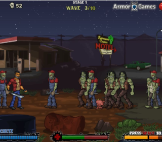Zombie defense game gameplay screenshot, fighting zombies at night, survival, action, pixel art.