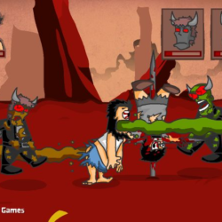 1. Epic monster battle against armored foes in a fantasy arena.