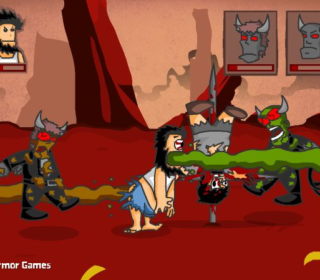 1. Epic monster battle against armored foes in a fantasy arena.