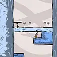 Climber navigating icy mountain in a pixel art game.