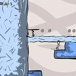 Climber navigating icy mountain in a pixel art game.