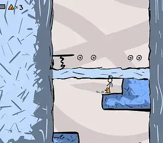 Climber navigating icy mountain in a pixel art game.