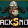 Colorful Jacksmith game artwork with cartoon blacksmith donkey character.
