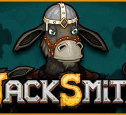 Colorful Jacksmith game artwork with cartoon blacksmith donkey character.